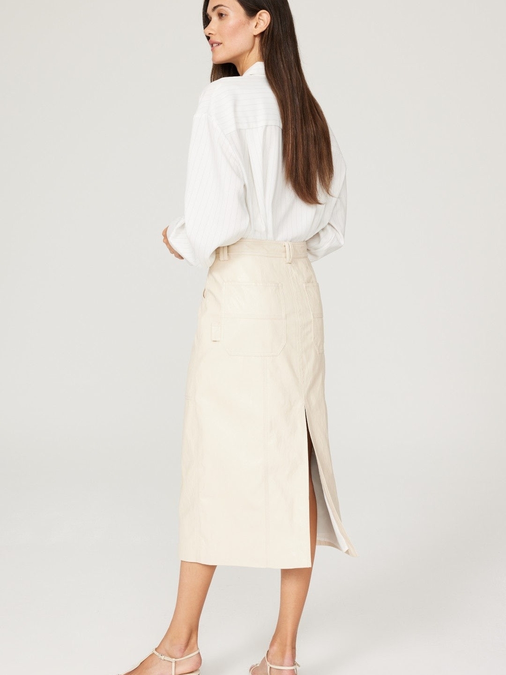 A.L.C. Cream Midi Pencil Skirt with Back And Front Slit